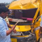 School van crashes into lorry on Bhatkal highway; driver, staff injured