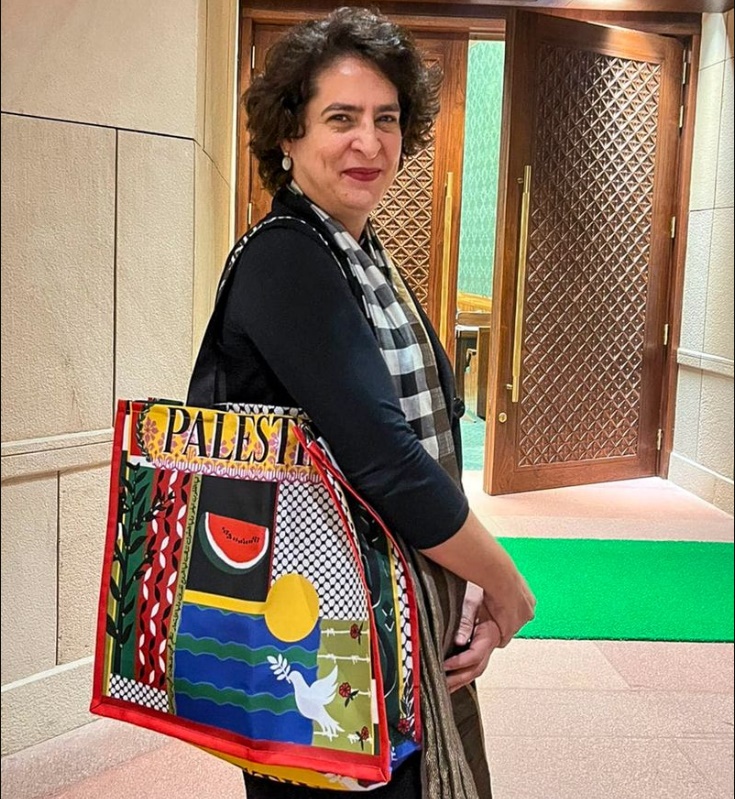 Priyanka Gandhi carries 'Palestine' bag to parliament, showcasing solidarity with Gaza